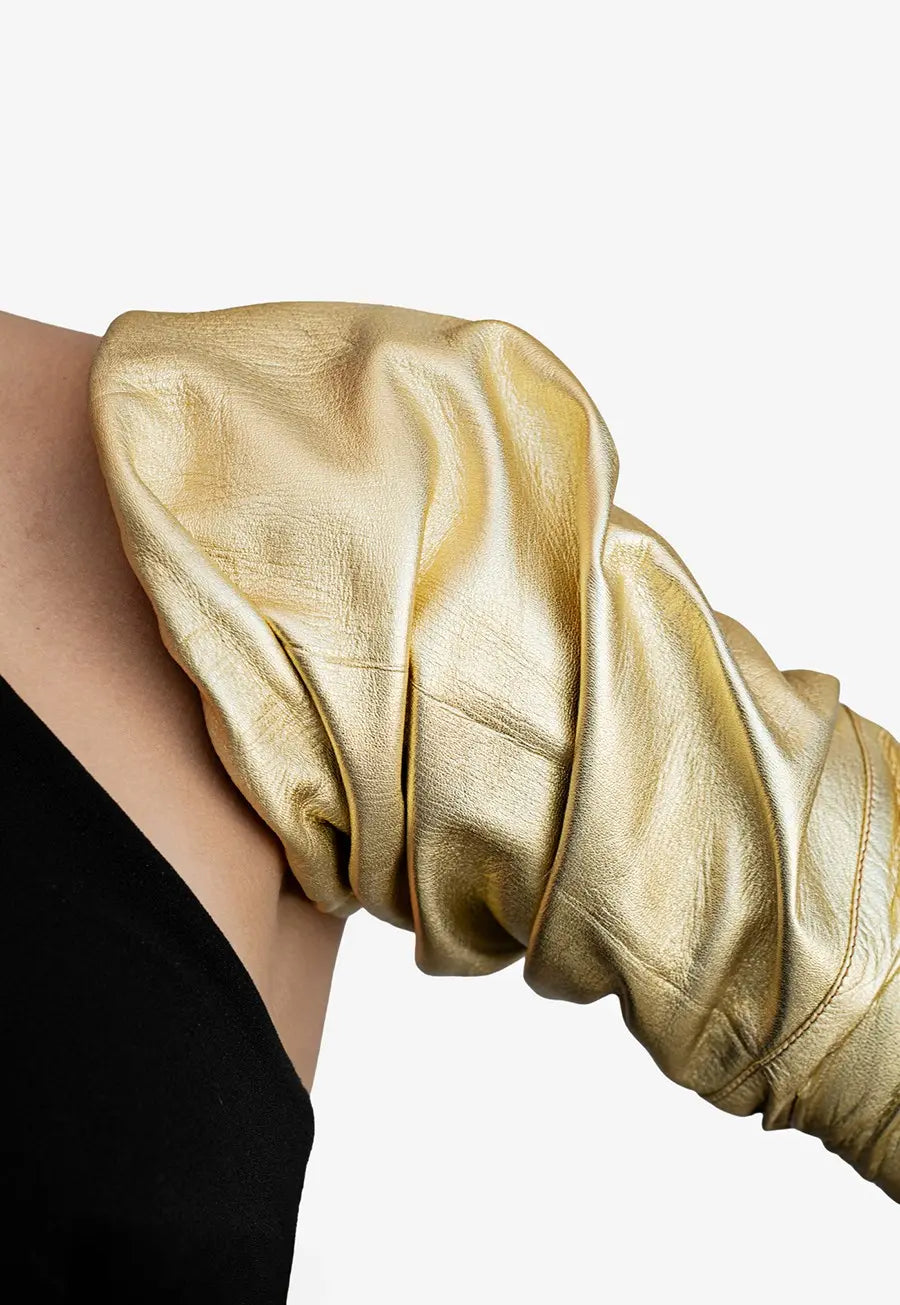 Extra-long leather gloves with ruched upper - Sirmione (100cm)