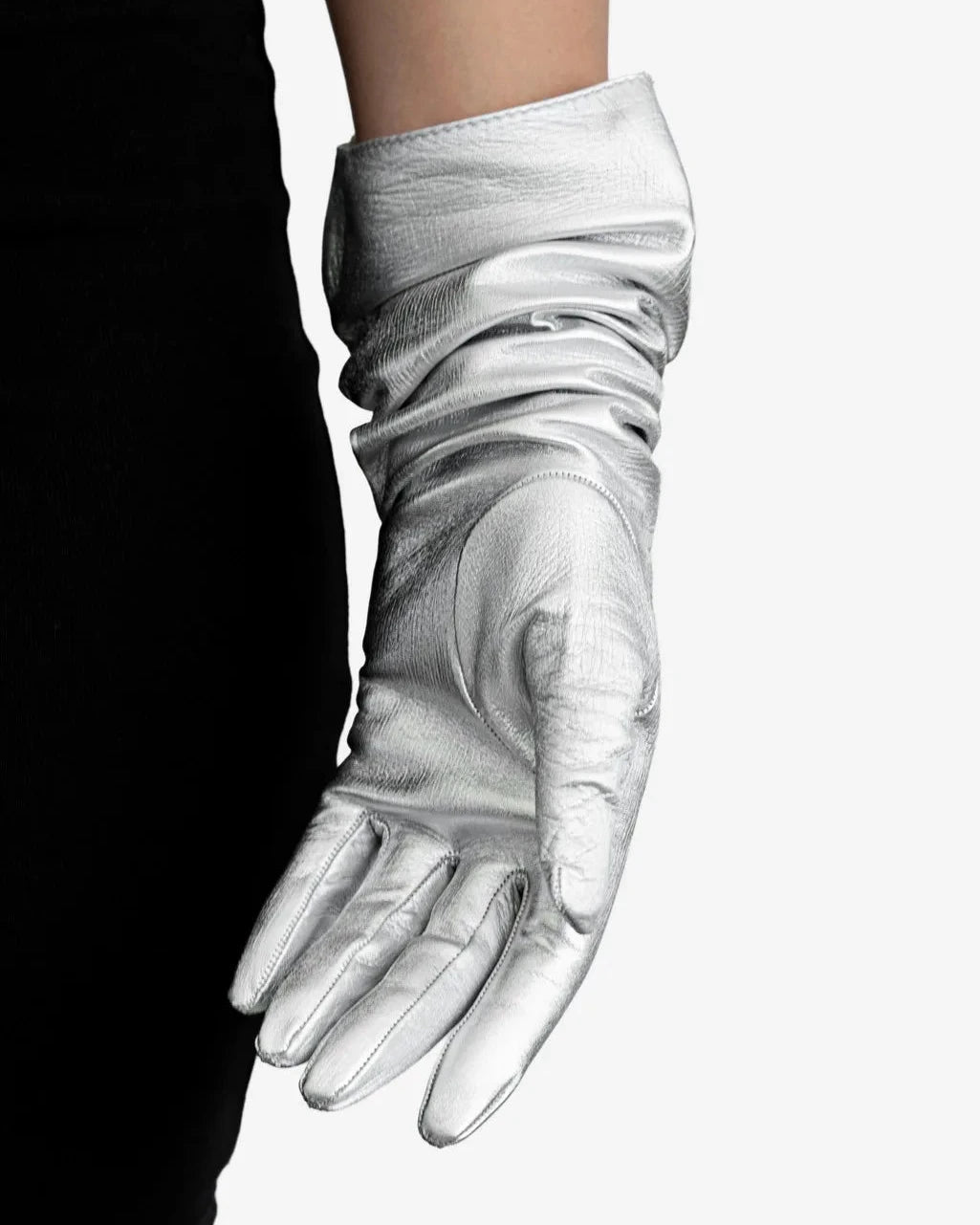 evening metallic leather gloves silver detail