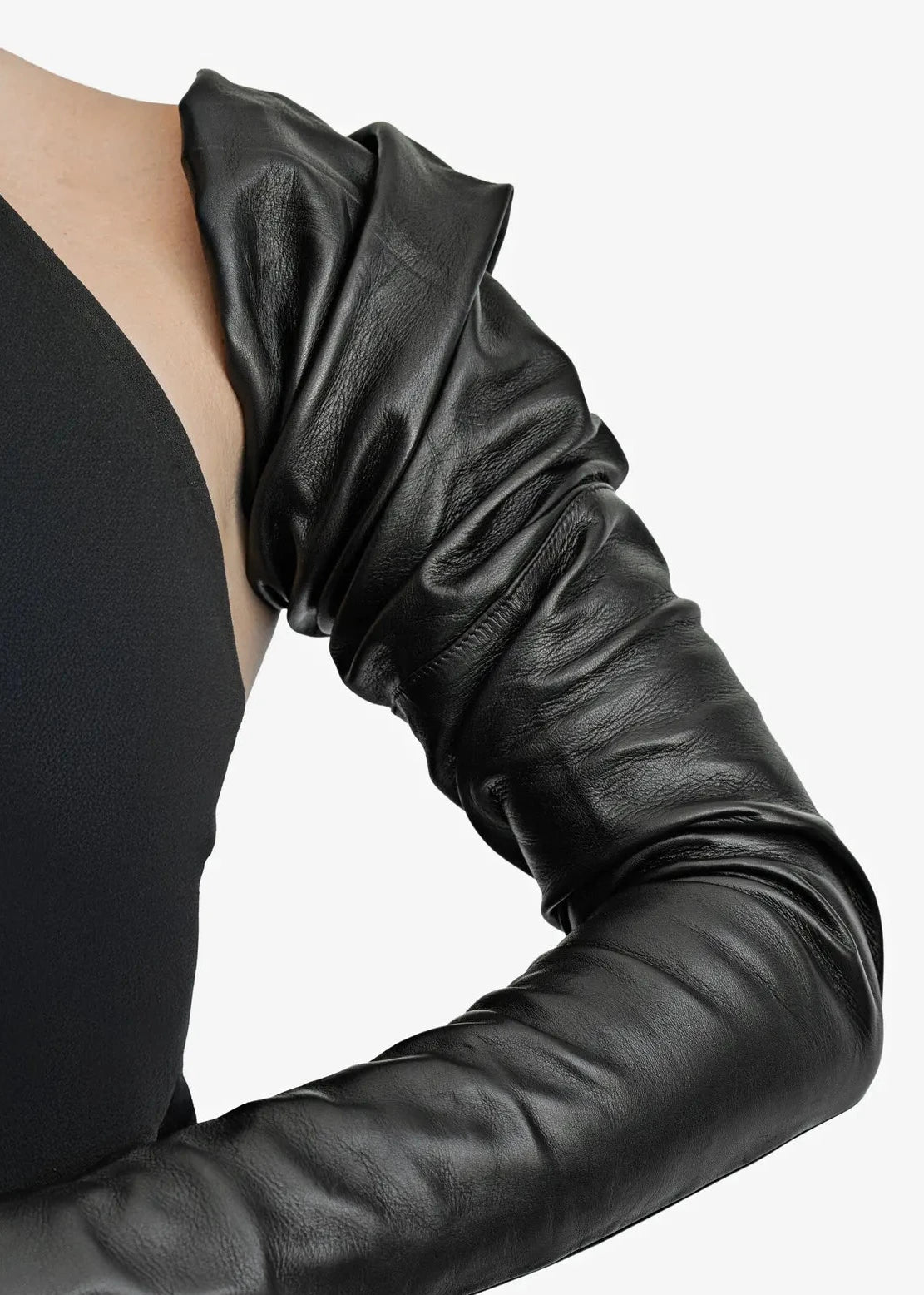 extra long leather gloves black detail