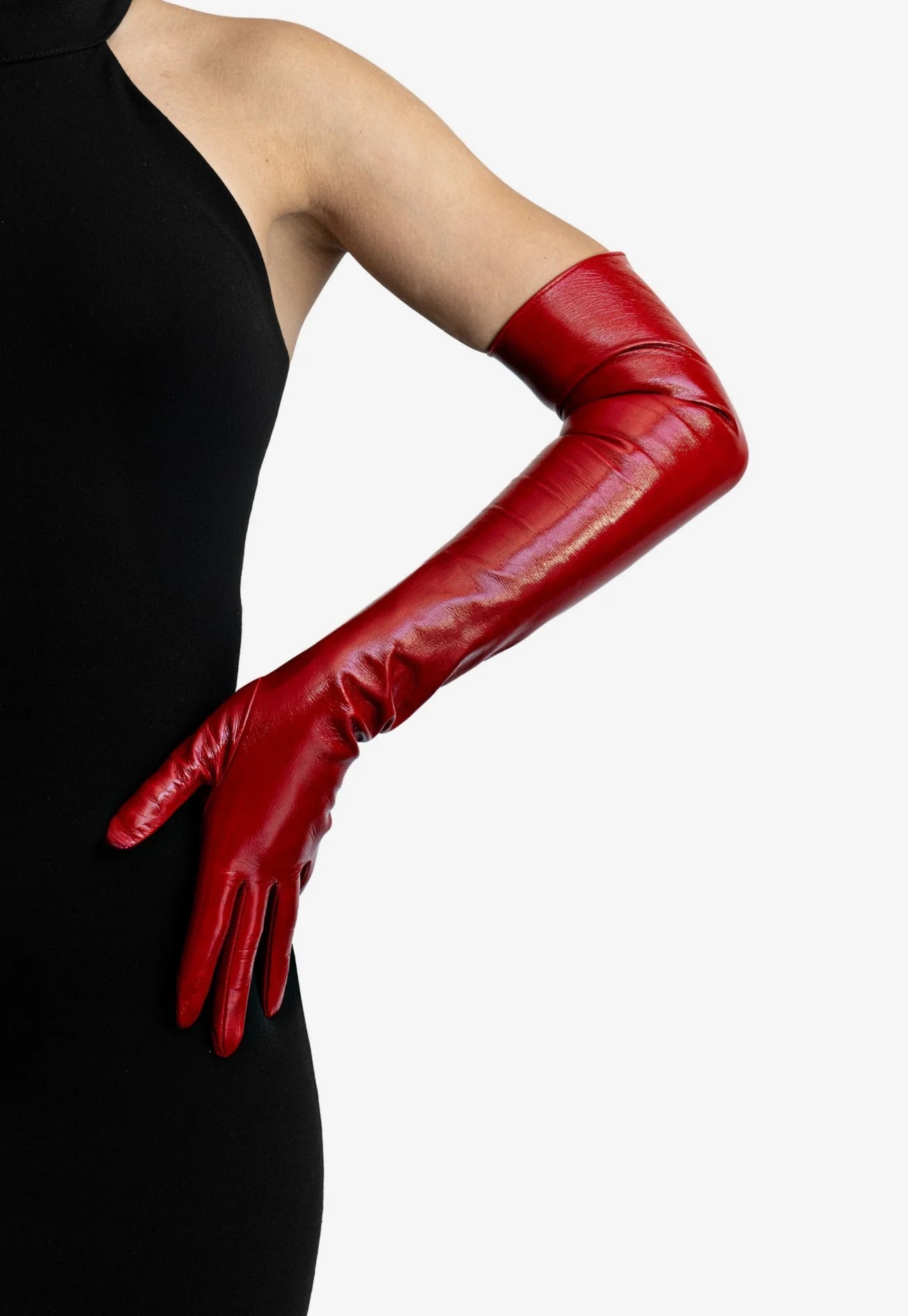 red patent leather opera gloves