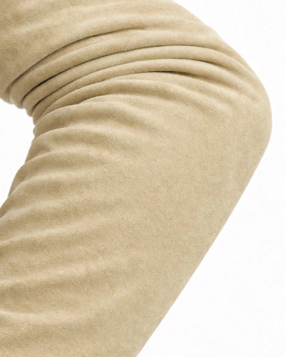 long suede leather gloves beige