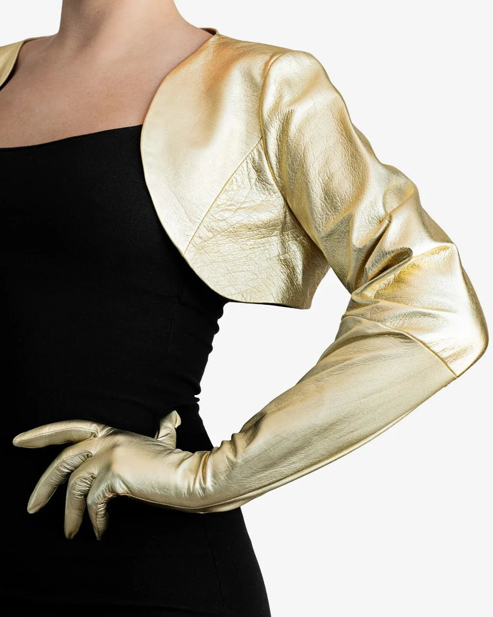 one piece long leather bolero gloves gold