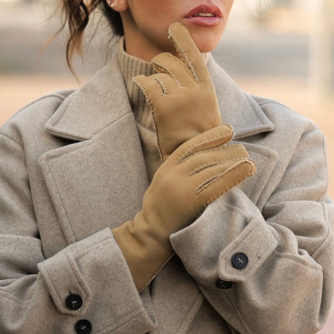 shearling leather gloves for women