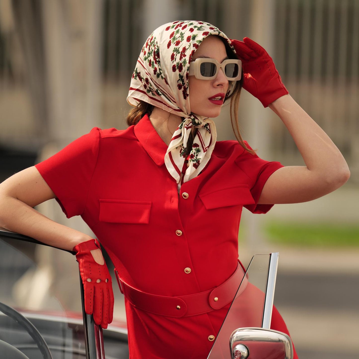 women's leather driving gloves red