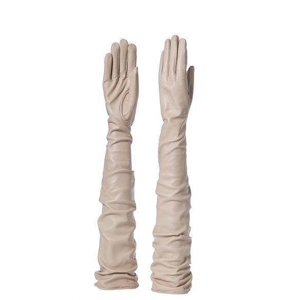 women's long opera leather gloves beige