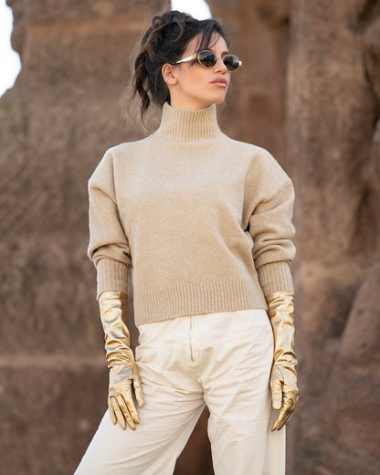 Elbow length metallic leather gloves  - Maiori (8-button)
