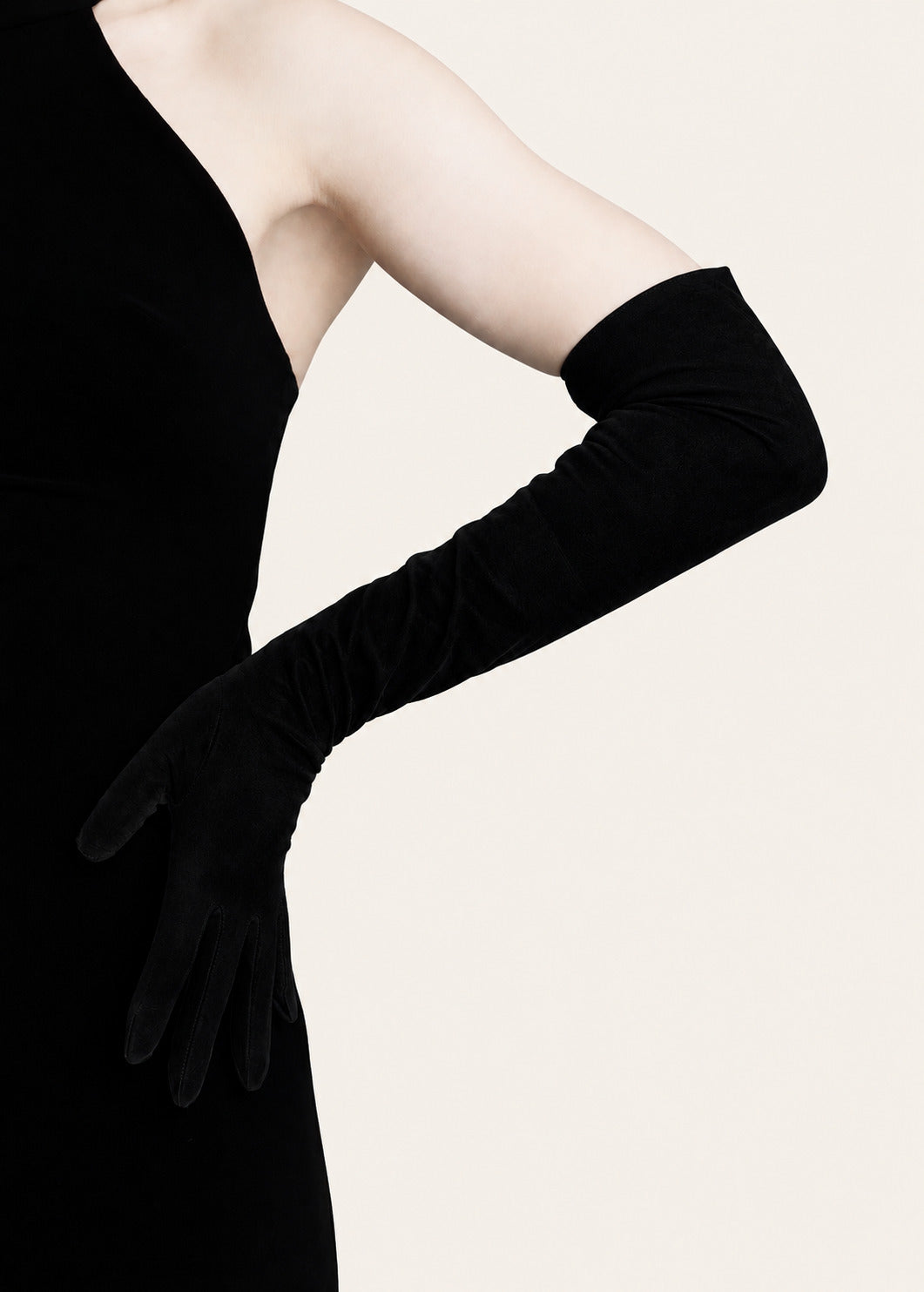 Long suede leather opera gloves - Velatura (16-button)