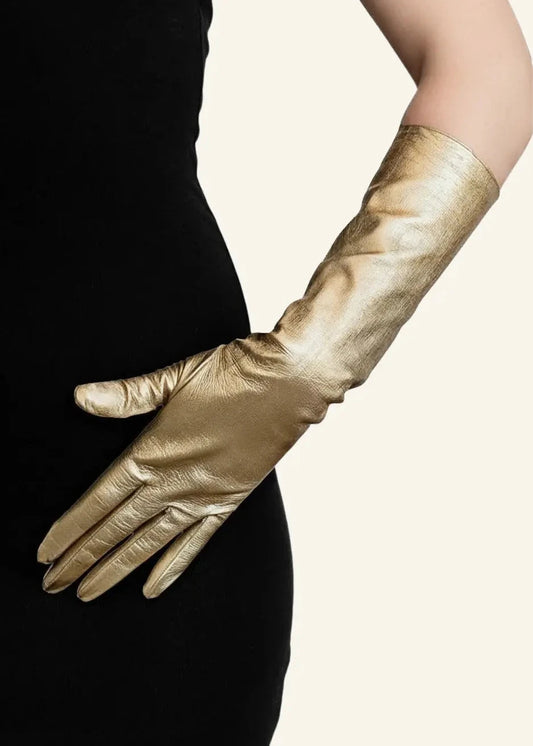 Elbow length metallic leather gloves - Aura (8-button)