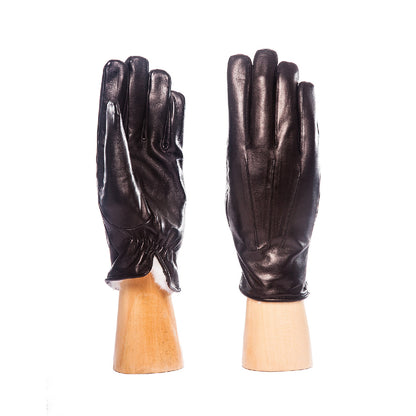 Leather gloves with white rabbit fur lining