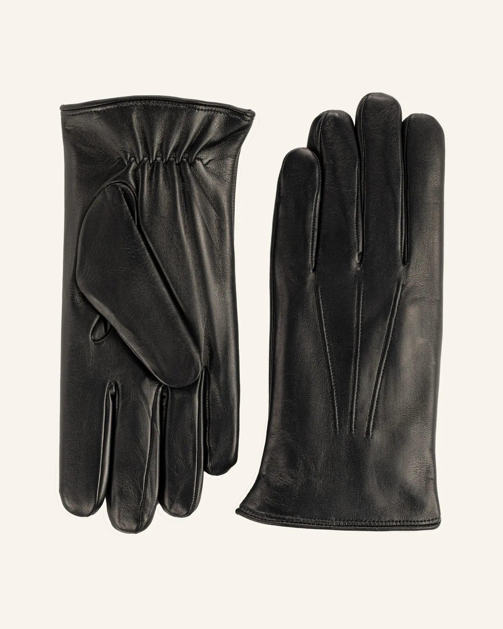 Men's black leather gloves with fur lining