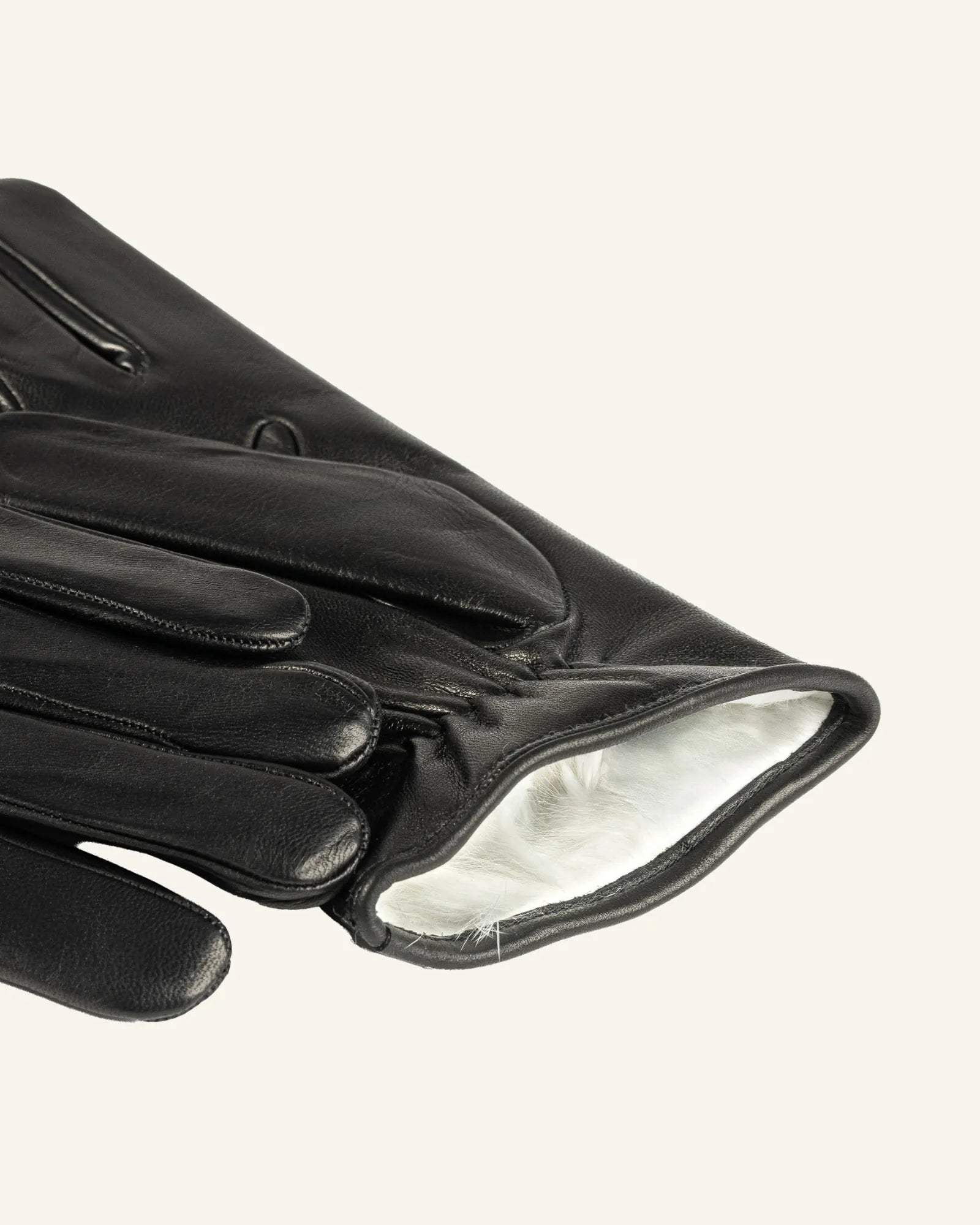 Men's black leather gloves with fur lining detail