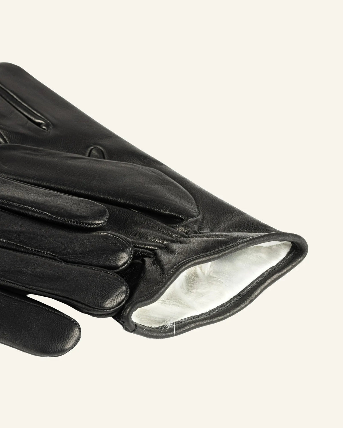Men's black leather gloves with fur lining detail