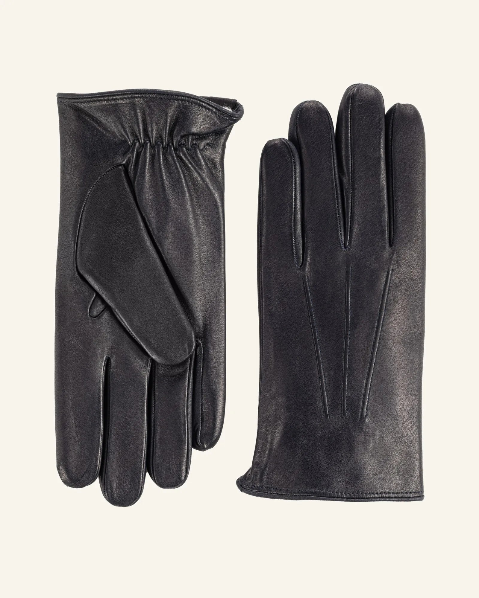 Men's blue leather gloves with rabbit fur lining