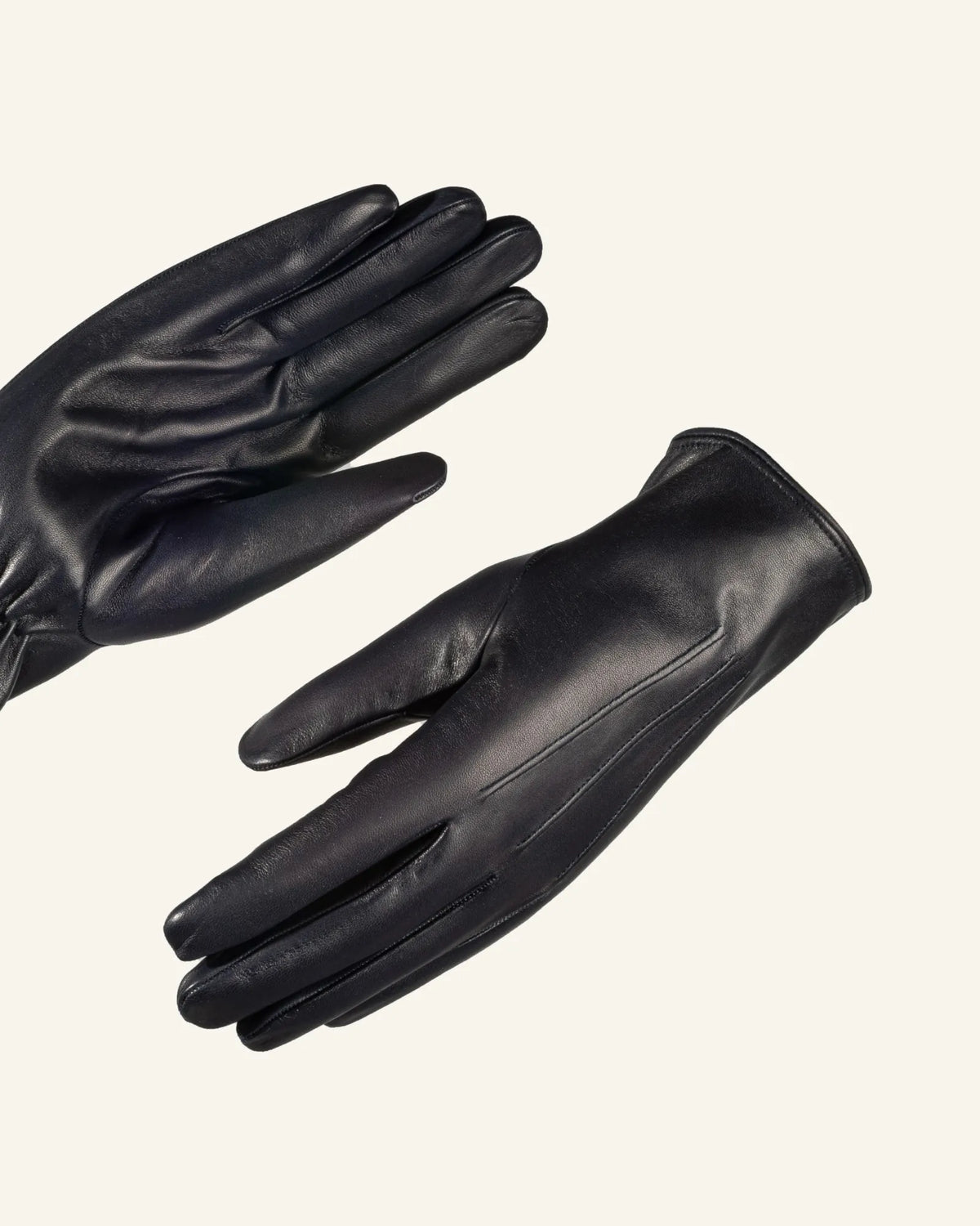 Men's blue leather gloves with rabbit fur lining 
