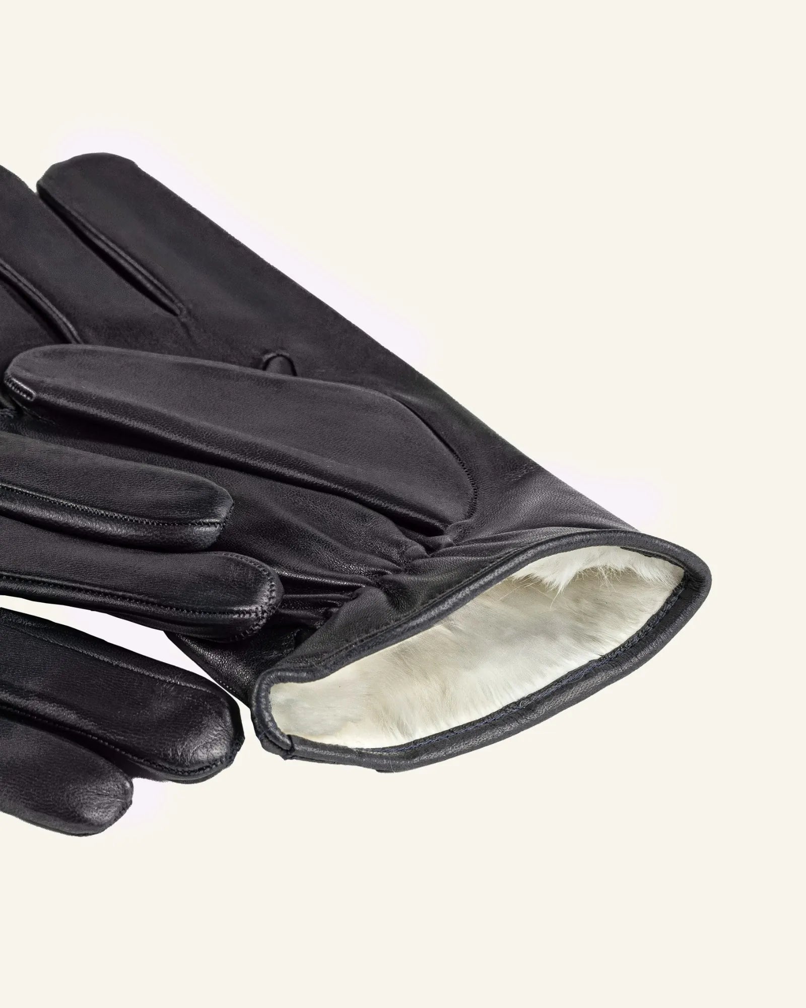 Men's blue leather gloves with rabbit fur lining 
