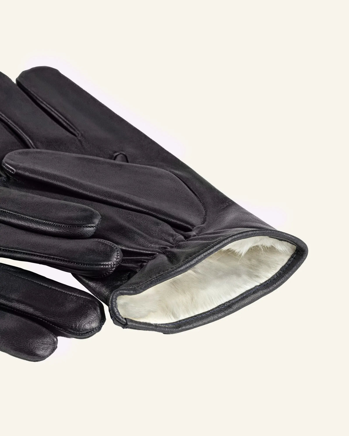 Men's blue leather gloves with rabbit fur lining 