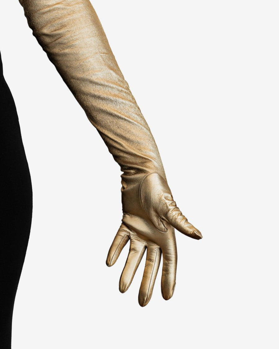 Long metallic leather opera gloves - Cangiante (16-button)