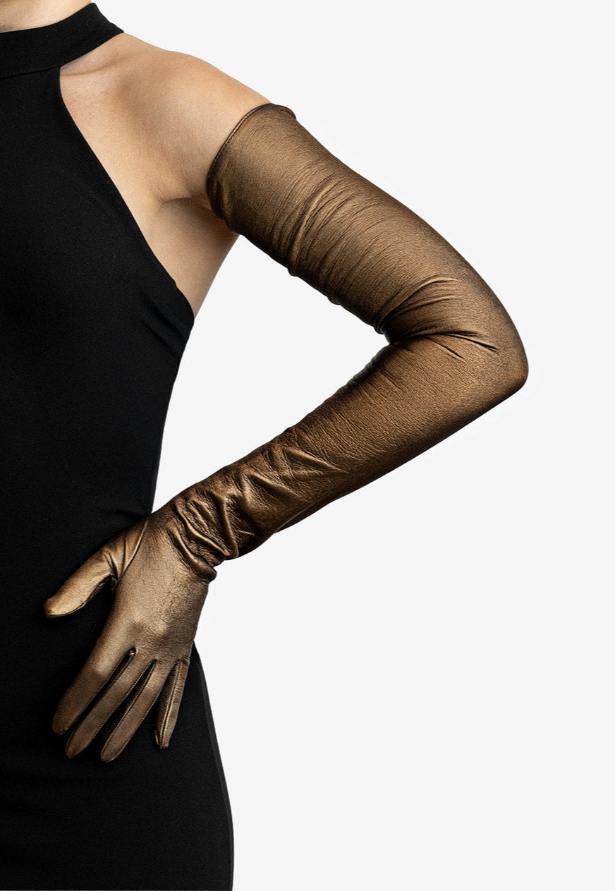 EXTRA LONG METALLIC LEATHER GLOVES - Amalfi Special Edition (80cm, shoulder length)