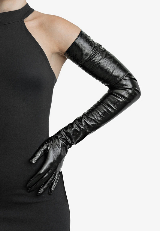 EXTRA LONG LACQUERED LEATHER GLOVES - Amalfi Patent Edition (80cm, shoulder length)