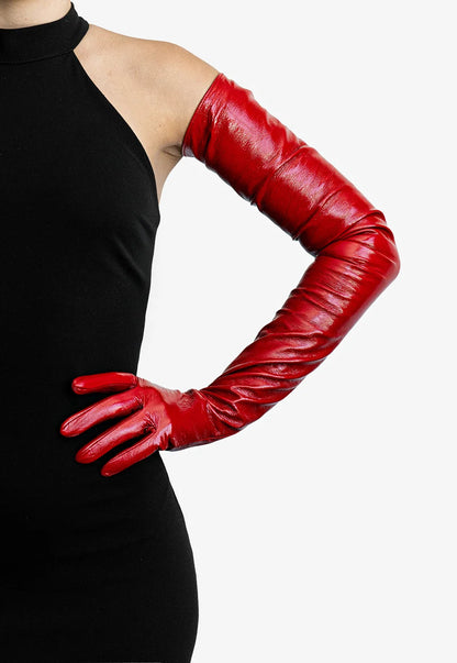 EXTRA LONG LACQUERED LEATHER GLOVES - Amalfi Patent Edition (80cm, shoulder length)