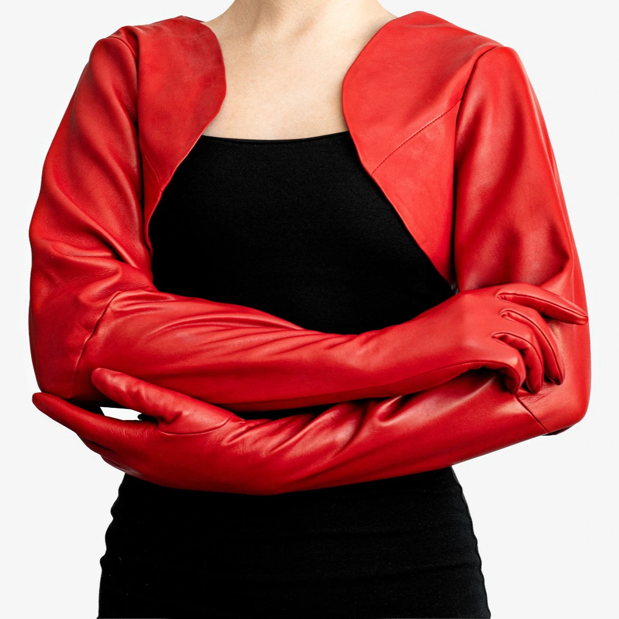 One-piece long leather bolero gloves – Imperiosa (made-to-measure)