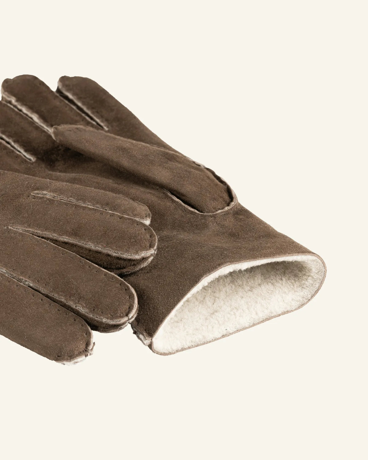 Taupe men's shearling leather gloves detail 1
