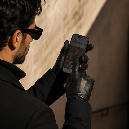 Touchscreen leather gloves for men