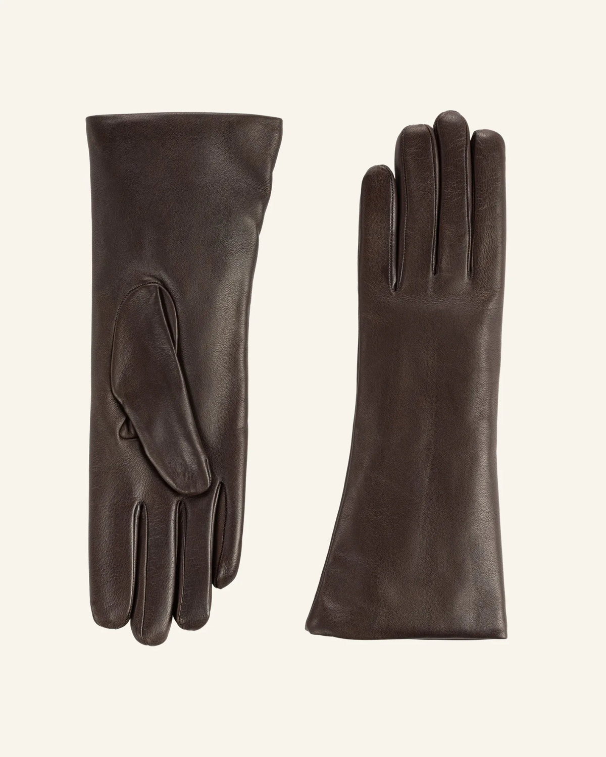 Women’s brown leather gloves with extended cuff and cashmere lining