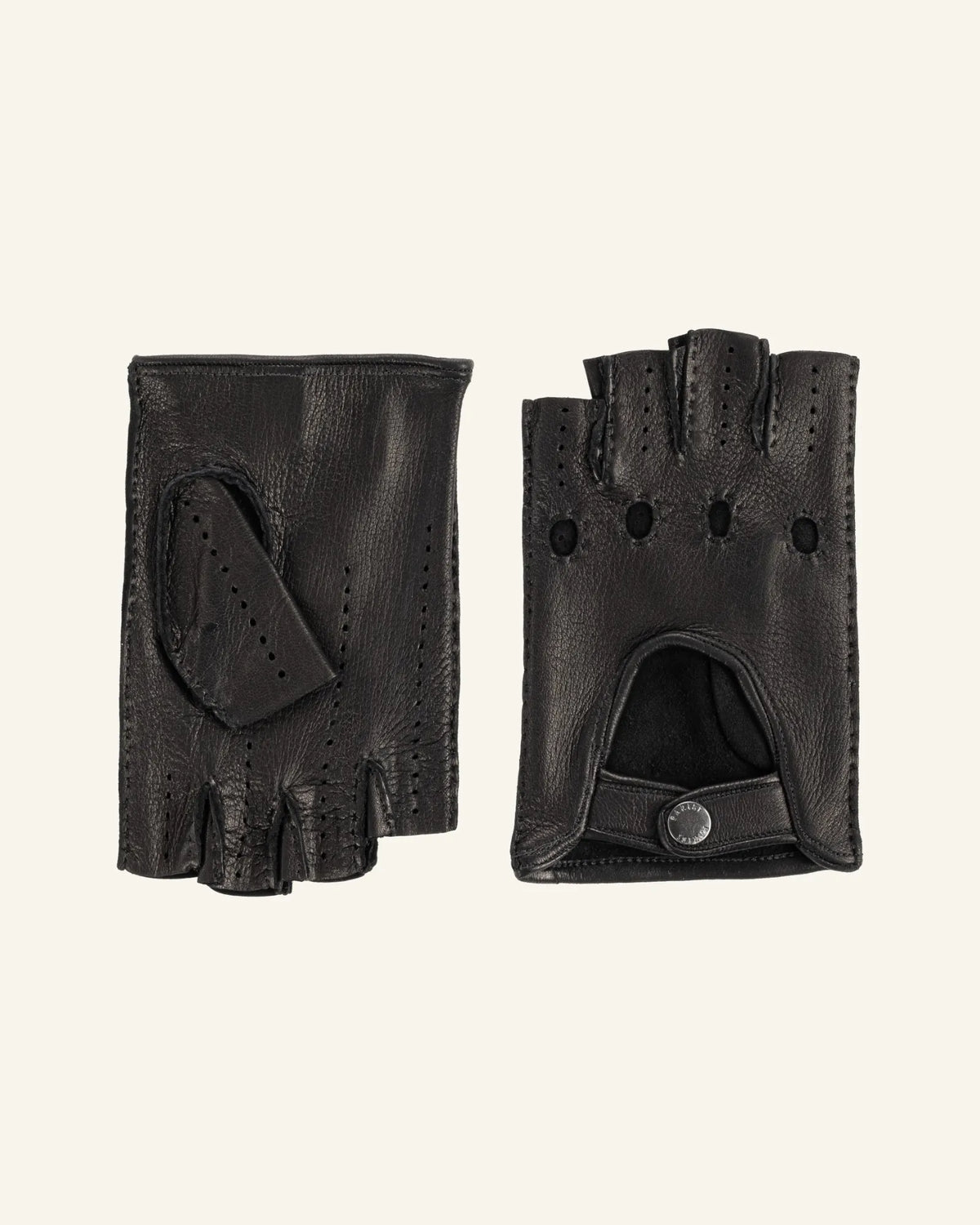 black men's fingerless deerskin leather driving gloves 