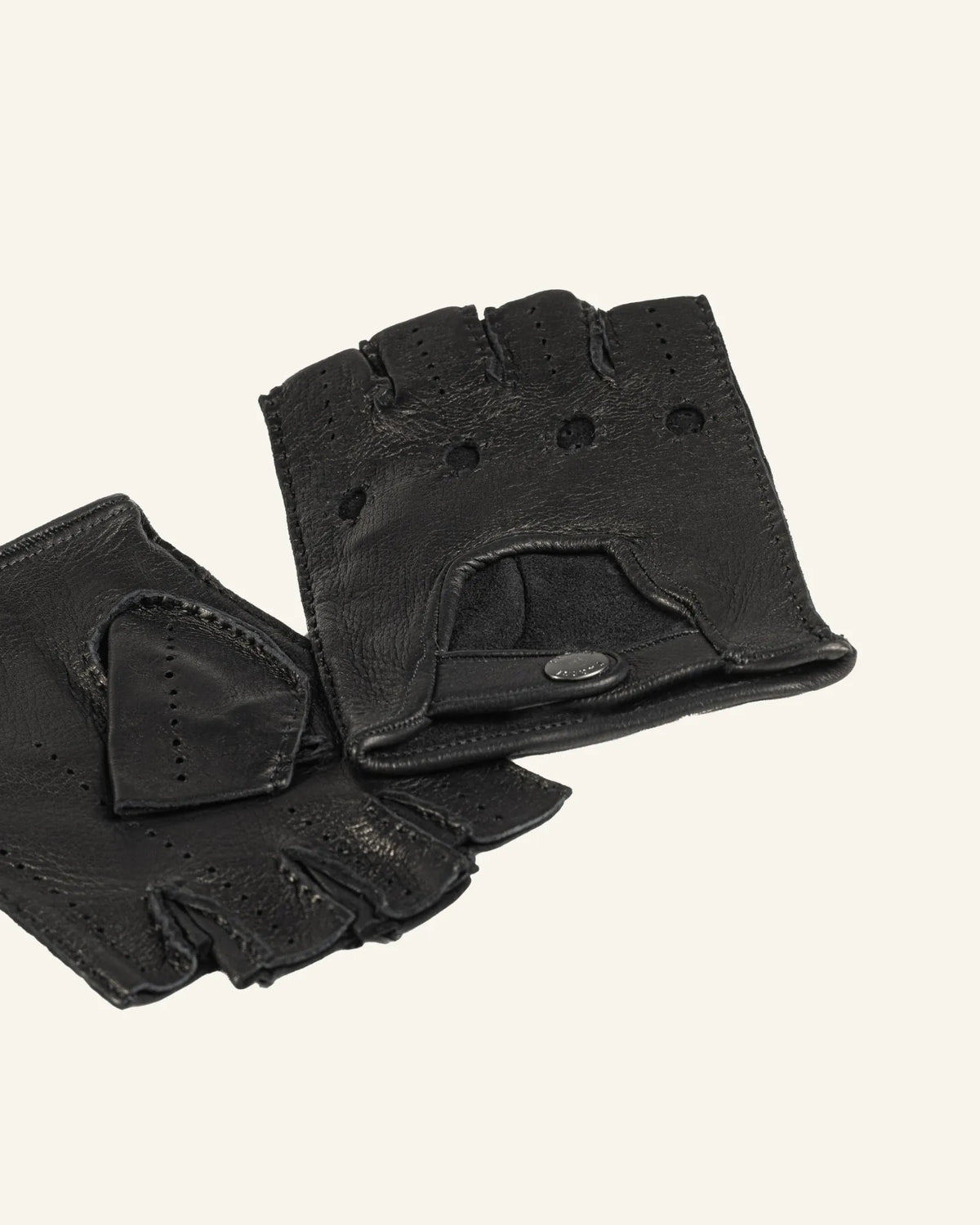 black men's fingerless deerskin leather driving gloves