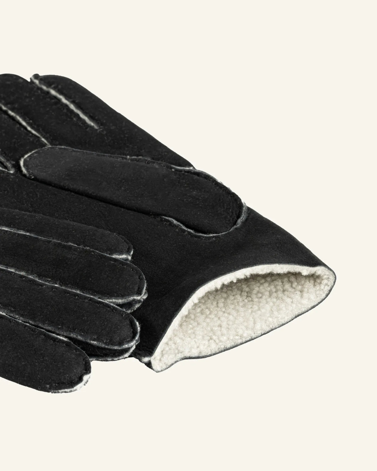 black men's shearling leather gloves detail 1