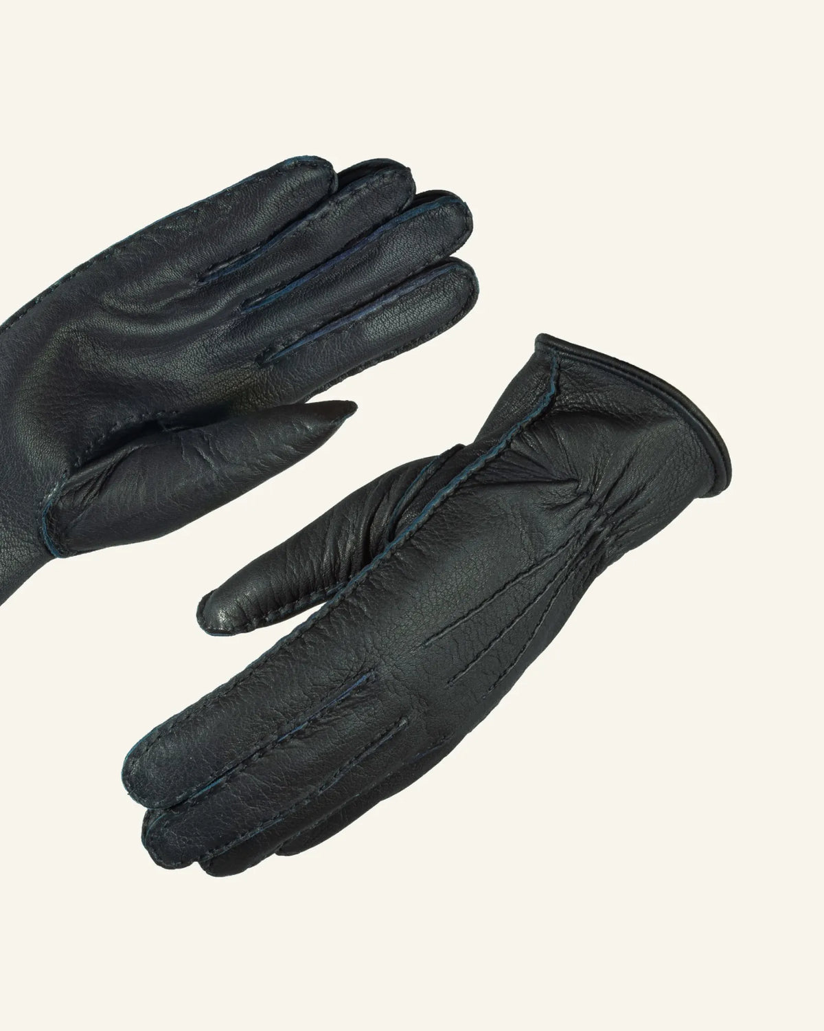 blue men's deerskin leather gloves detail
