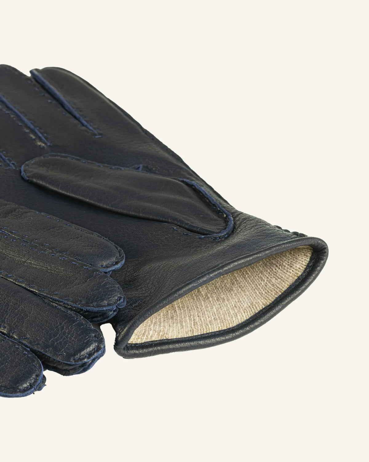 blue men's deerskin leather gloves detail