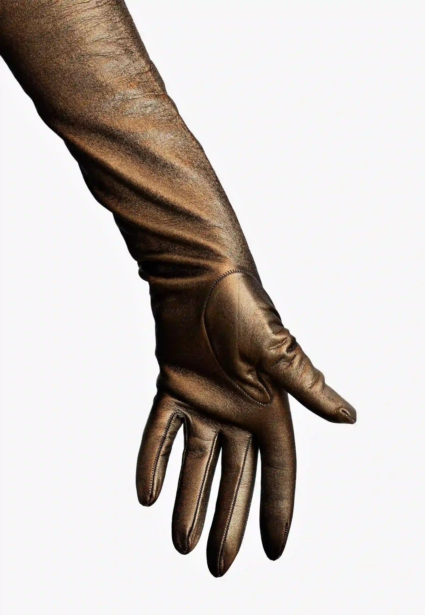 bronze metallic leather gloves detail