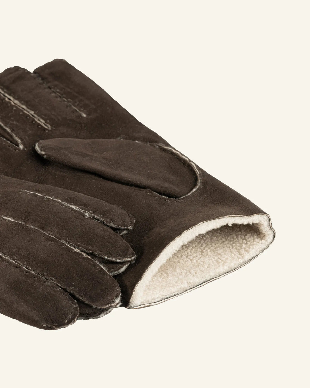 dark brown men's shearling leather gloves detail