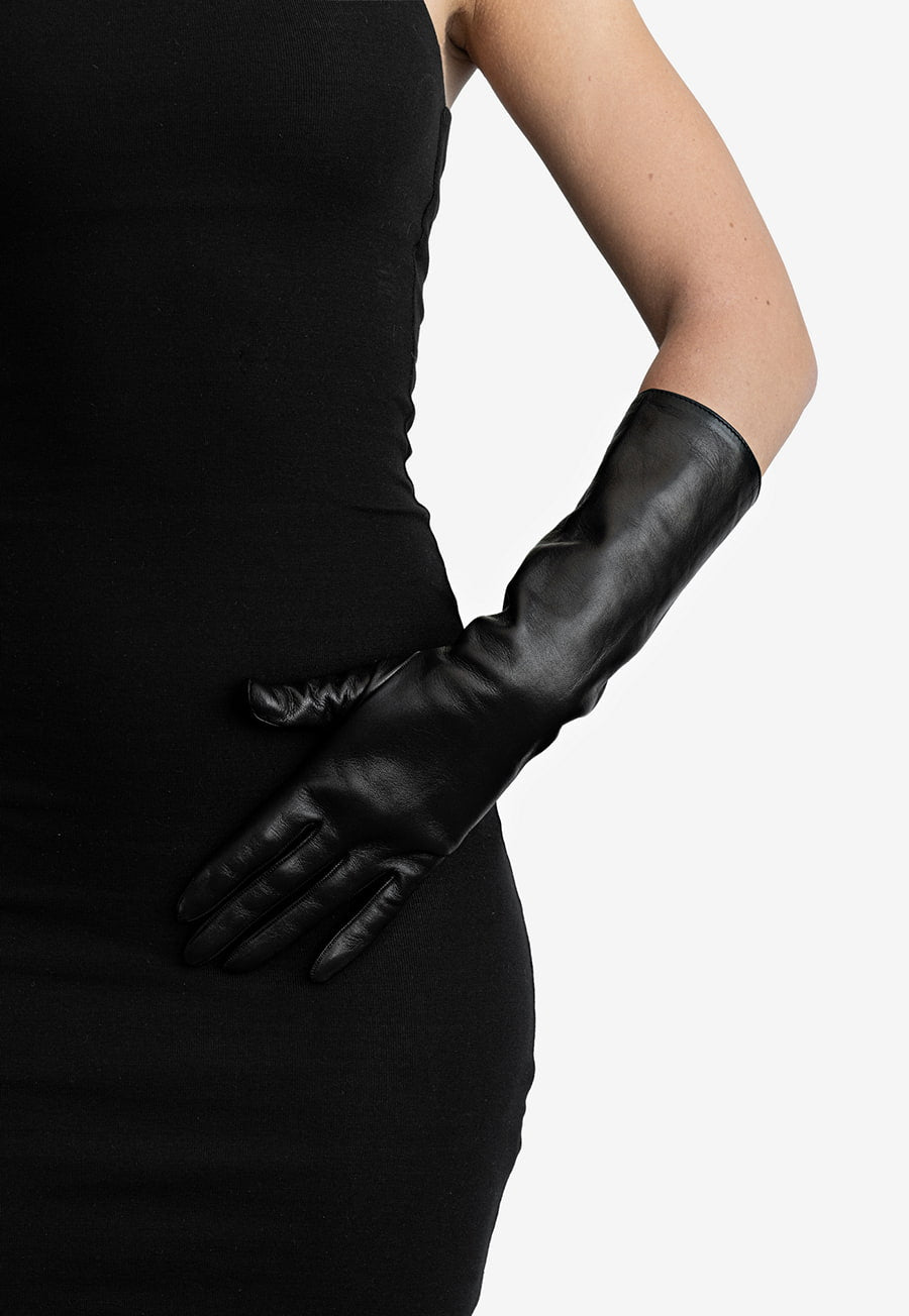 elbow length leather gloves black