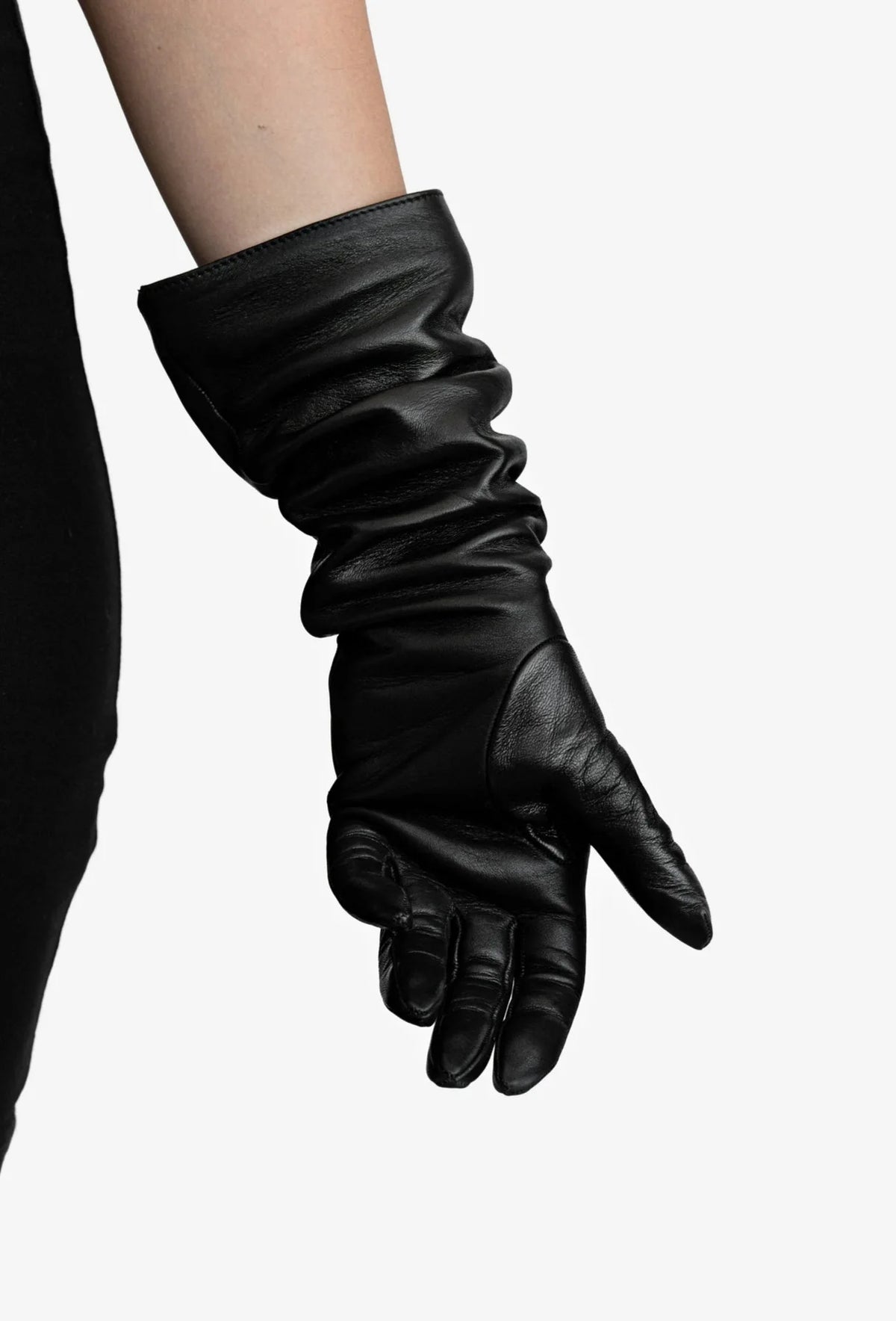elbow length leather gloves black