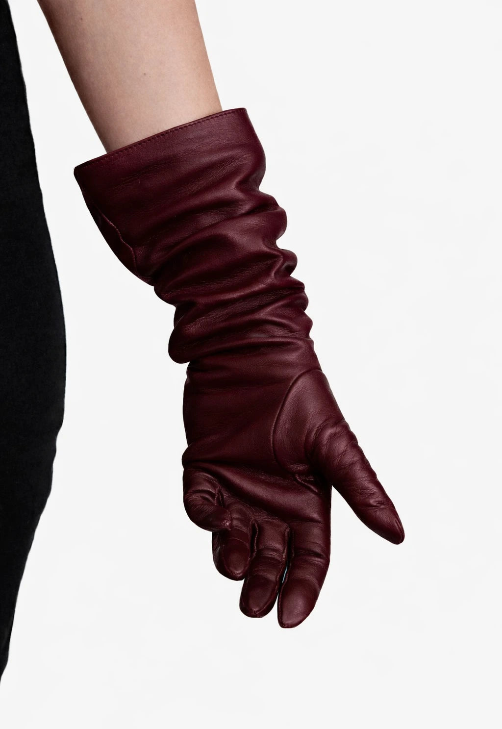 elbow length leather gloves bordeaux