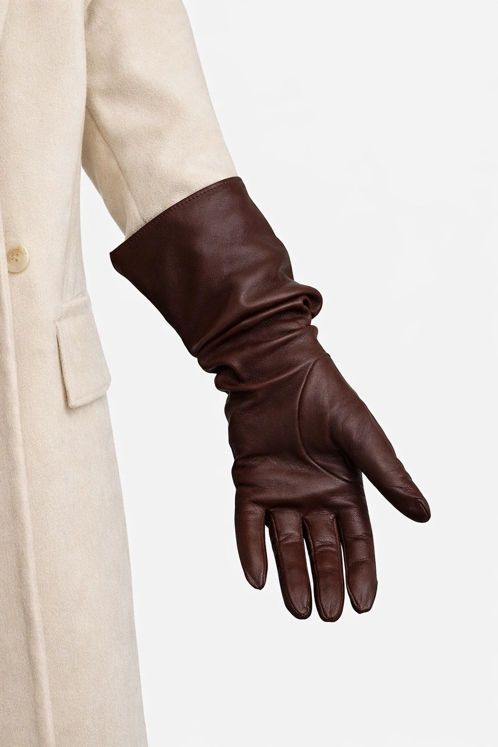 elbow length leather gloves chocolate brown