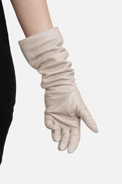 elbow length leather gloves cream