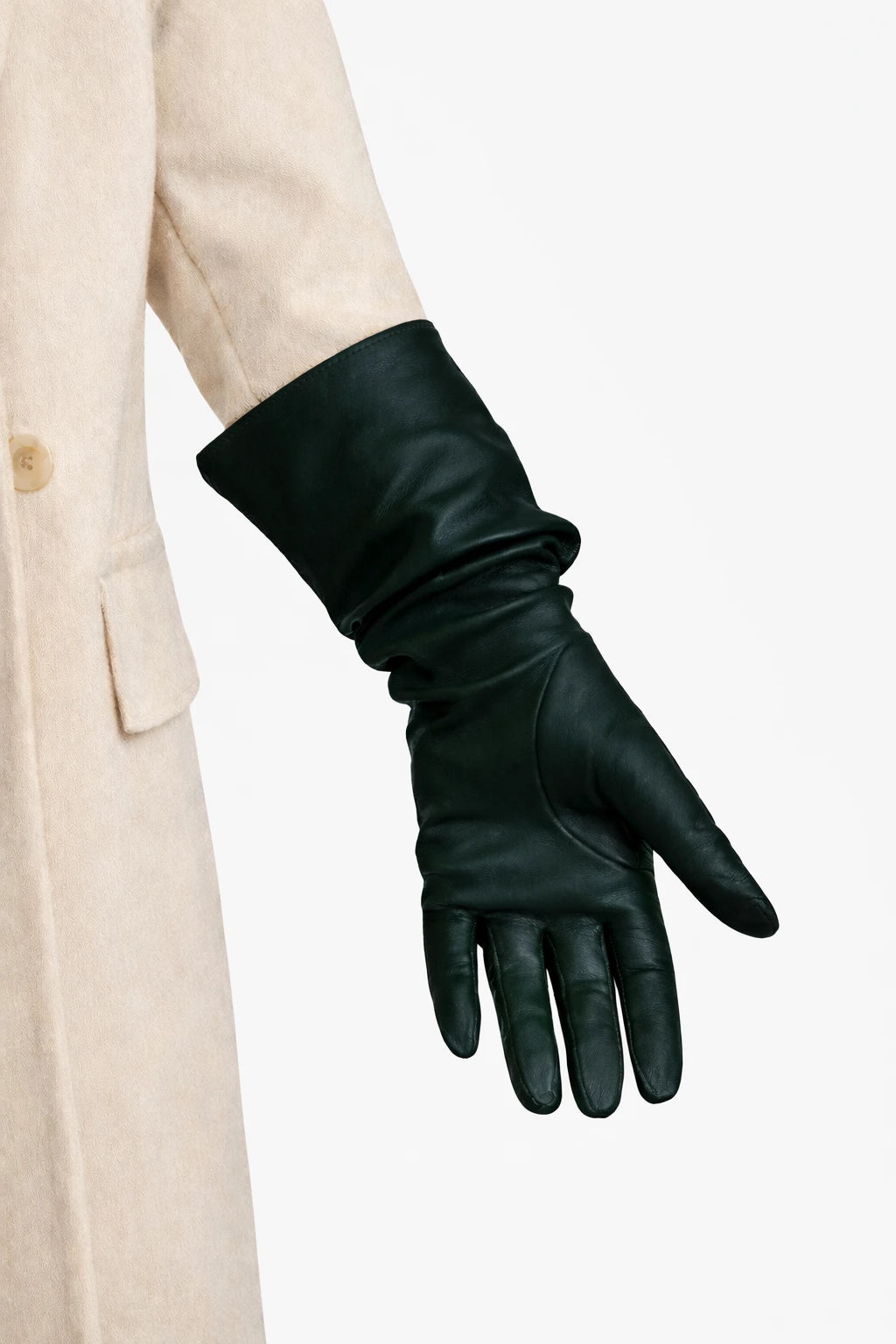 elbow length leather gloves forest green
