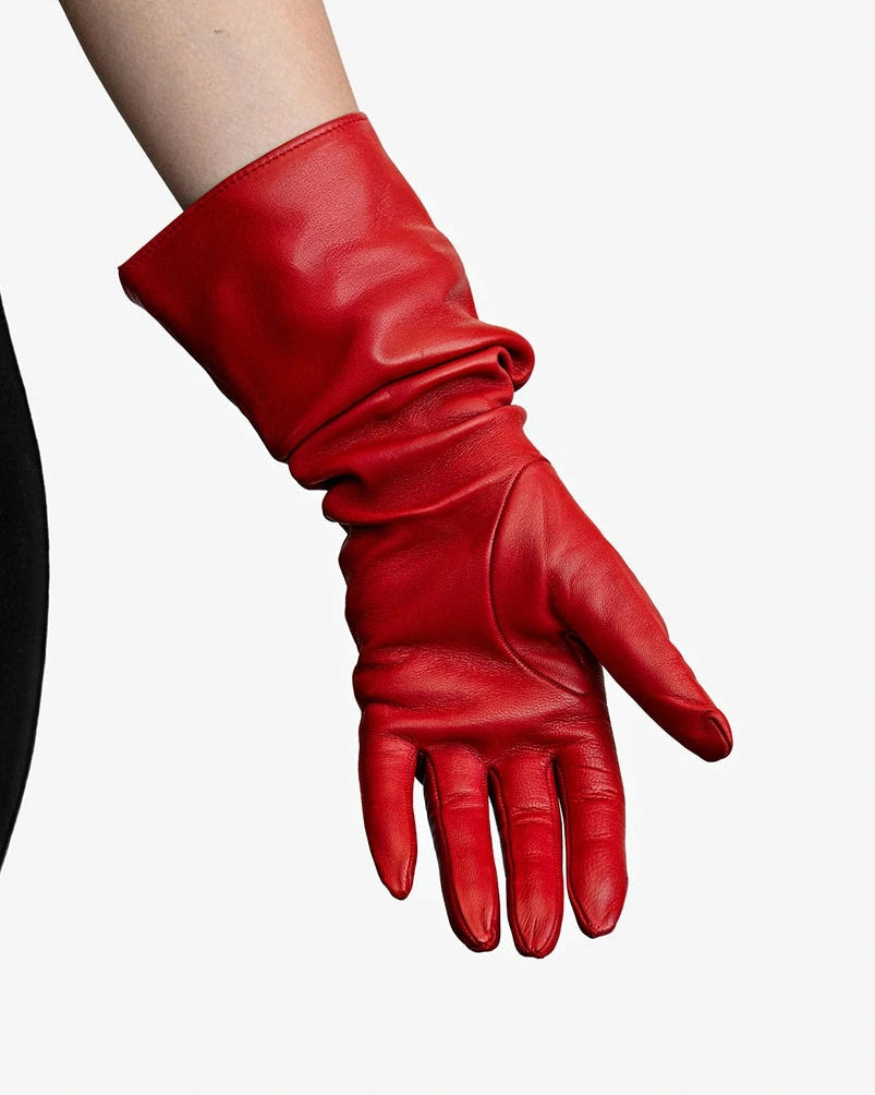 elbow length leather gloves red