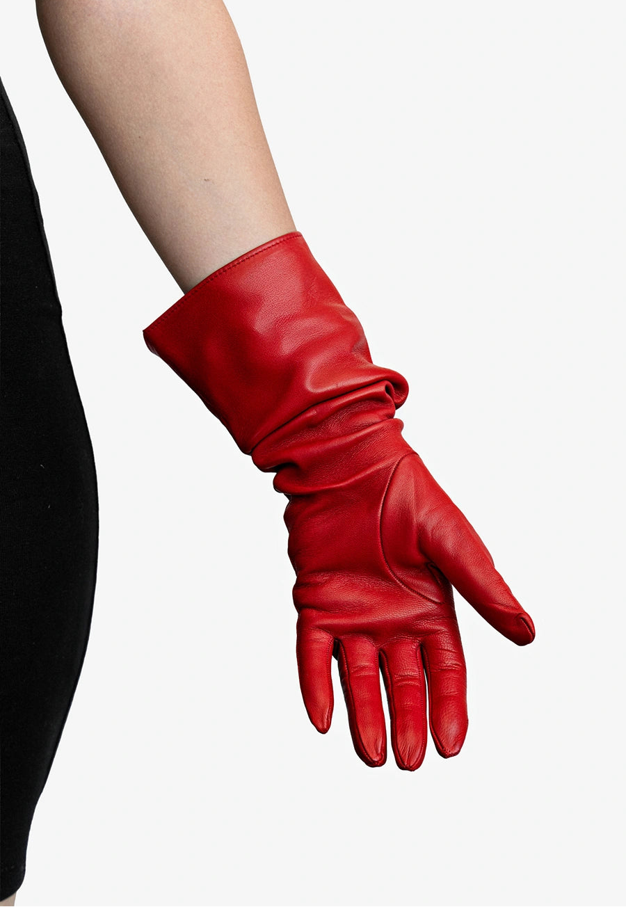 elbow length leather gloves red
