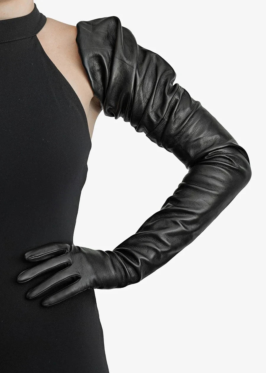 extra long leather gloves black