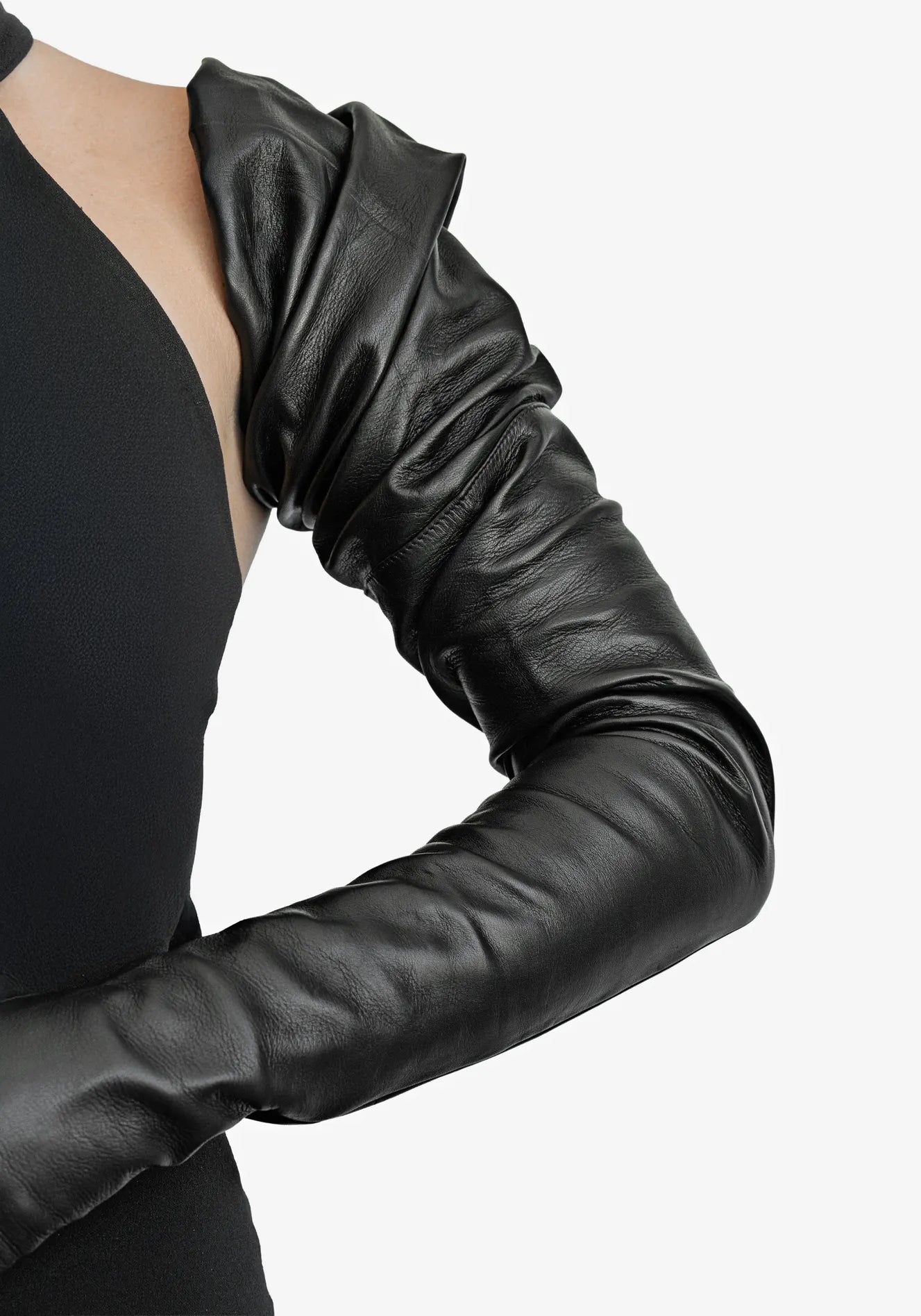 extra long leather gloves black detail
