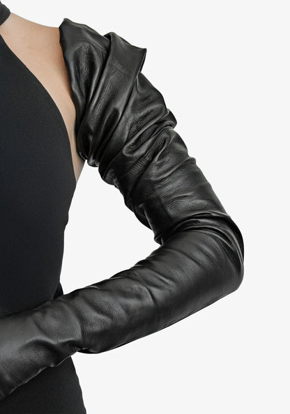 extra long leather gloves black detail