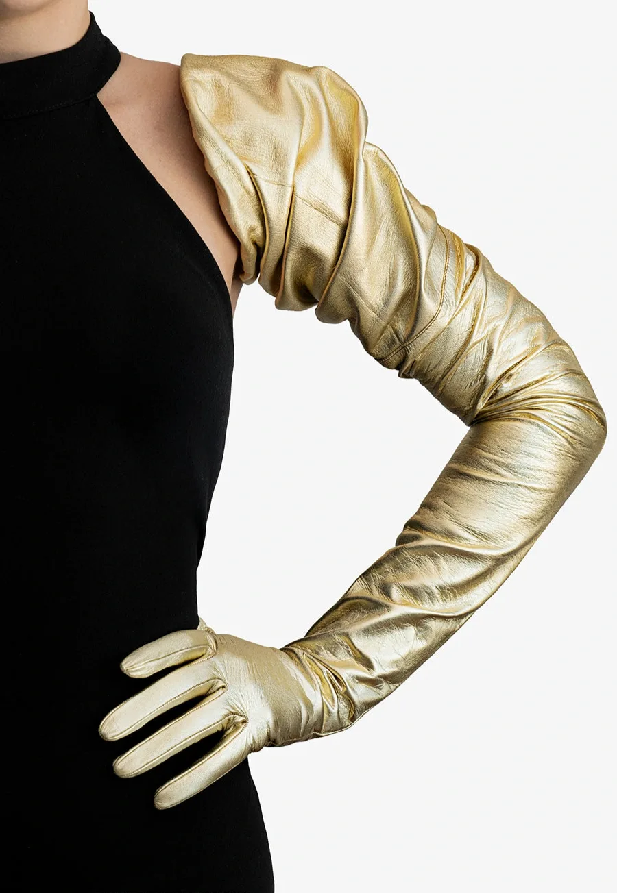 extra long leather gloves gold