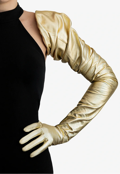 extra long leather gloves gold