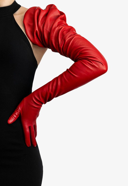 extra long leather gloves red