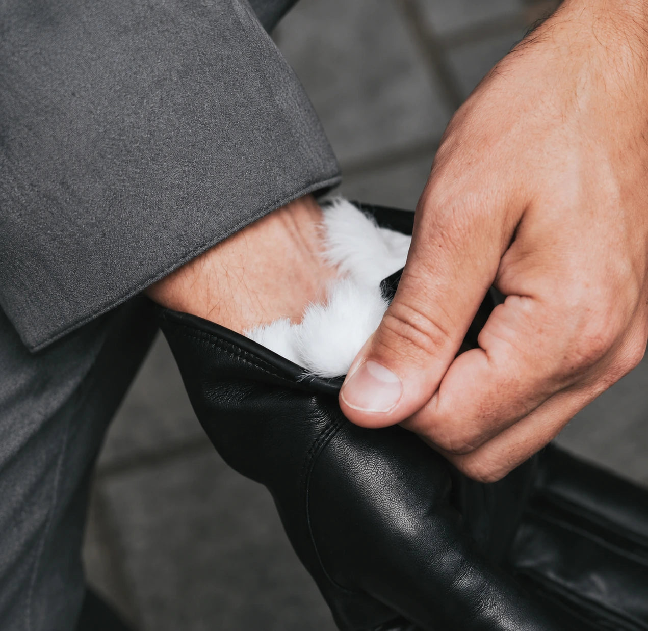 kaninchenfell handschuhe herren Klassische Herren-Lederhandschuhe mit fellfutter